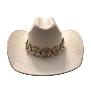 Cream Western Cowboy Hat with Turquoise Concho Band